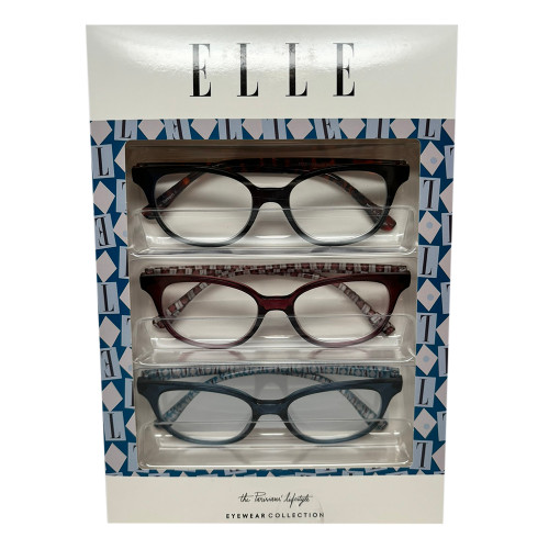 Profile View of Elle 3 PACK Gift Box Women Reading Glasses Black Tortoise,Red,Crystal Blue +2.00