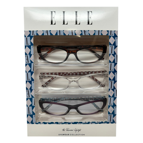 Profile View of Elle 3 PACK Gift Box Women Reading Glasses in Tortoise,Crystal,Plum Purple +2.50