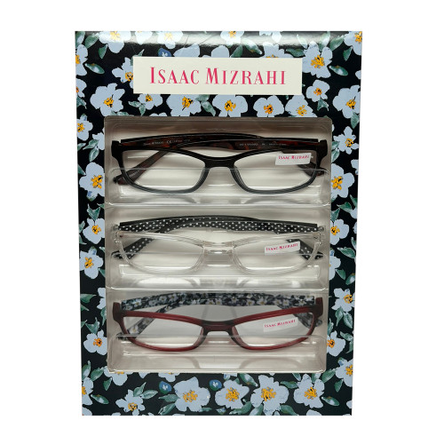 Profile View of Isaac Mizrahi 3 PACK Gift Women Reading Glasses Black Tortoise,Crystal,Red +1.50