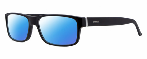 Profile View of Carrera CA6180 Designer Polarized Sunglasses with Custom Cut Blue Mirror Lenses in Matte Black White Unisex Square Full Rim Acetate 55 mm