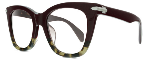 Profile View of Rag&Bone 1029 Designer Reading Eye Glasses with Custom Cut Powered Lenses in Burgundy Red Havana Tortoise Silver Ladies Cat Eye Full Rim Acetate 52 mm