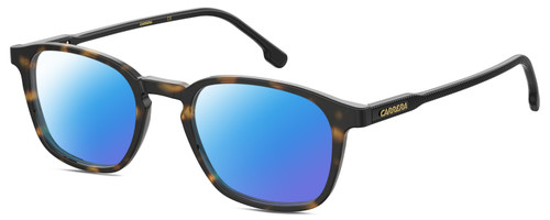 Profile View of Carrera 244 Designer Polarized Sunglasses with Custom Cut Blue Mirror Lenses in Gloss Tortoise Havana Black Unisex Panthos Full Rim Acetate 51 mm