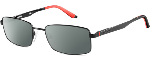 Profile View of Carrera CA8812 Designer Polarized Sunglasses with Custom Cut Smoke Grey Lenses in Gloss Black Coral Red Mens Rectangle Full Rim Stainless Steel 55 mm