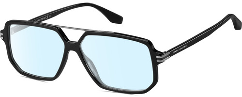 Profile View of Marc Jacobs 417 Designer Blue Light Blocking Eyeglasses in Gloss Black Silver Mens Pilot Full Rim Acetate 58 mm