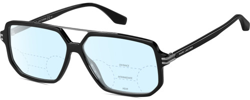 Profile View of Marc Jacobs 417 Designer Progressive Lens Blue Light Blocking Eyeglasses in Gloss Black Silver Mens Pilot Full Rim Acetate 58 mm