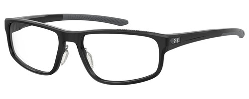 Profile View of Under Armour UA-5014 Designer Progressive Lens Prescription Rx Eyeglasses in Gloss Black Matte Grey Mens Oval Full Rim Acetate 56 mm