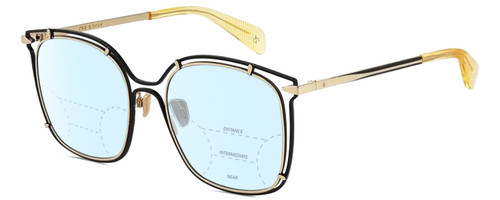 Profile View of Rag&Bone 1023 Designer Progressive Lens Blue Light Blocking Eyeglasses in Gold Matte Black Yellow Crystal Ladies Square Semi-Rimless Metal 56 mm