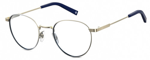 Profile View of Polaroid 2082/S/X Designer Blue Light Blocking Eyeglasses in Light Gold Navy Blue Unisex Panthos Full Rim Metal 49 mm