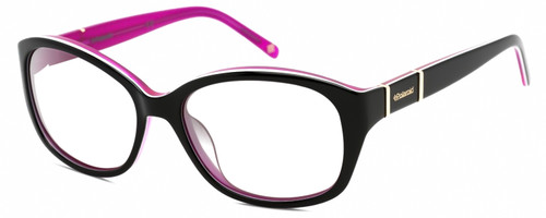 Profile View of Polaroid 4019/S Designer Progressive Lens Blue Light Blocking Eyeglasses in Gloss Black Magenta Purple Crystal White Gold Ladies Oval Full Rim Acetate 54 mm