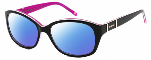 Profile View of Polaroid 4019/S Designer Polarized Sunglasses with Custom Cut Blue Mirror Lenses in Gloss Black Magenta Purple Crystal White Gold Ladies Oval Full Rim Acetate 54 mm