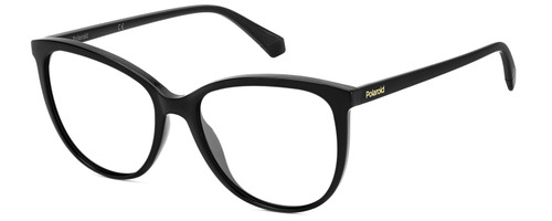 Profile View of Polaroid 4100/F/S Designer Progressive Lens Blue Light Blocking Eyeglasses in Gloss Black Gemstone Crystal Accents Ladies Cat Eye Full Rim Acetate 59 mm