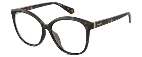 Profile View of Polaroid 4100/F/S Designer Single Vision Prescription Rx Eyeglasses in Gloss Tortoise Havana Brown Gemstone Crystal Accents Ladies Cat Eye Full Rim Acetate 59 mm