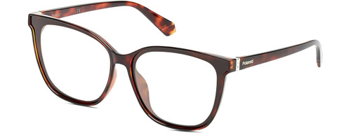 Profile View of Polaroid 4101/F/S Designer Reading Eye Glasses with Custom Cut Powered Lenses in Gloss Tortoise Havana Brown Gemstone Crystal Accents Ladies Cat Eye Full Rim Acetate 65 mm