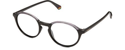 Profile View of Polaroid 6125/S Designer Bi-Focal Prescription Rx Eyeglasses in Gloss Black Grey Crystal Unisex Panthos Full Rim Acetate 50 mm