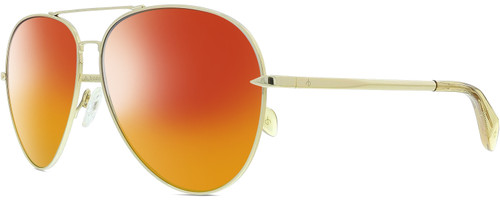 Profile View of Rag&Bone 1006 Designer Polarized Sunglasses with Custom Cut Red Mirror Lenses in Gold Yellow Crystal Ladies Pilot Full Rim Metal 59 mm