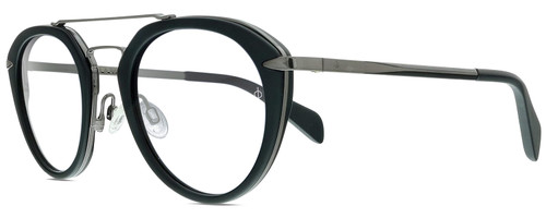 Profile View of Rag&Bone 1017 Designer Blue Light Blocking Eyeglasses in Matte Black Gunmetal Ladies Pilot Full Rim Metal 49 mm