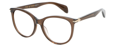 Profile View of Rag&Bone 1020 Designer Reading Eye Glasses with Custom Cut Powered Lenses in Dark Brown Crystal Gold Ladies Cat Eye Full Rim Acetate 54 mm