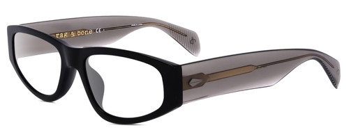 Profile View of Rag&Bone 1047 Designer Bi-Focal Prescription Rx Eyeglasses in Black Grey Crystal Unisex Oval Full Rim Acetate 55 mm