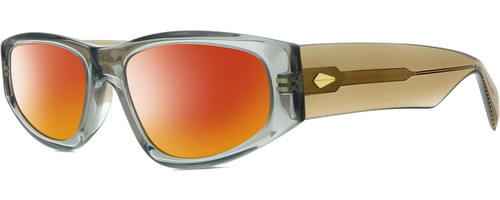 Profile View of Rag&Bone 1047 Designer Polarized Sunglasses with Custom Cut Red Mirror Lenses in Crystal Grey Beige Brown Ladies Oval Full Rim Acetate 55 mm