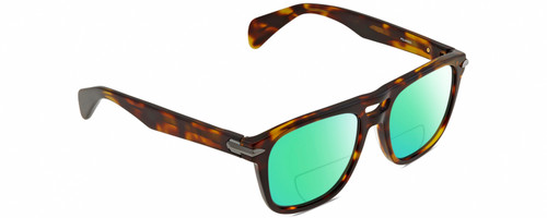 Profile View of Rag&Bone 5005 Designer Polarized Reading Sunglasses with Custom Cut Powered Green Mirror Lenses in Dark Havana Tortoise Brown Gold Unisex Pilot Full Rim Acetate 53 mm