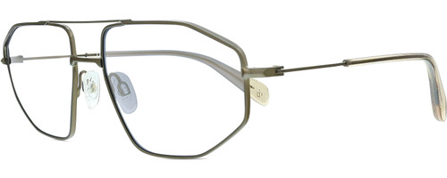 Profile View of Rag&Bone 5036 Designer Progressive Lens Prescription Rx Eyeglasses in Antique Gold Light Brown Crystal Mens Pilot Full Rim Metal 57 mm