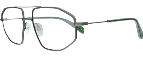 Profile View of Rag&Bone 5036 Designer Blue Light Blocking Eyeglasses in Satin Ruthenium Silver Green Crystal Mens Pilot Full Rim Metal 57 mm
