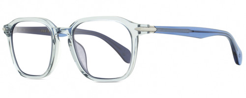 Profile View of Rag&Bone 5034 Parker Designer Bi-Focal Prescription Rx Eyeglasses in Crystal Blue Grey Unisex Square Full Rim Acetate 52 mm