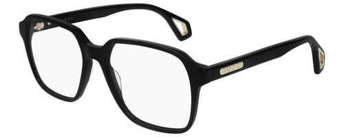 Profile View of GUCCI GG0469O-001 Designer Single Vision Prescription Rx Eyeglasses in Gloss Black Gold Unisex Square Full Rim Acetate 56 mm