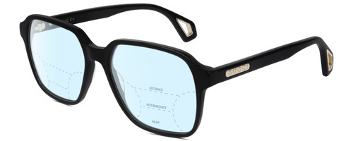 Profile View of GUCCI GG0469O-001 Designer Progressive Lens Blue Light Blocking Eyeglasses in Gloss Black Gold Unisex Square Full Rim Acetate 56 mm