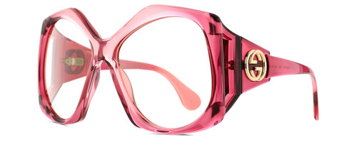 Profile View of GUCCI GG0875S-003 Designer Single Vision Prescription Rx Eyeglasses in Burgundy Pink Crystal Ladies Oversized Full Rim Acetate 62 mm