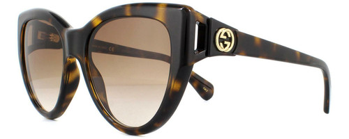 Profile View of GUCCI GG0877S-002 Cat Eye Sunglasses in Havana Tortoise Gold/Brown Gradient 56mm