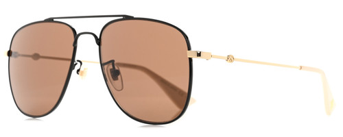 Profile View of GUCCI GG0514S-005 Unisex Aviator Designer Sunglasses Black Gold Tan/Orange 57 mm