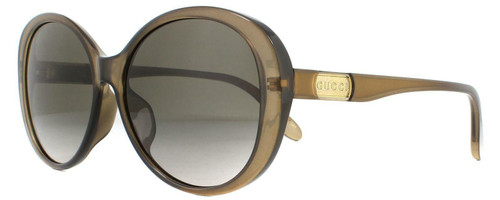 Profile View of GUCCI GG0793SK-002 Women's Designer Sunglasses Chocolate Crystal Gold/Brown 59mm