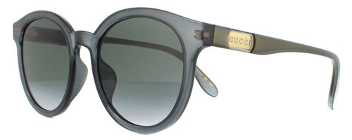 Profile View of GUCCI GG0794SK-001 Women's Round Sunglasses Blue Crystal Gold/Grey Gradient 55mm