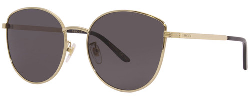 Profile View of GUCCI GG0807SA-001 Unisex Cat Eye Designer Sunglasses Shiny Gold Black/Grey 58mm