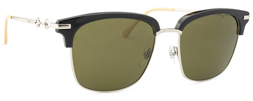 Profile View of GUCCI GG0918S-001 Unisex Panto Designer Sunglasses Black Silver Beige/Brown 56mm