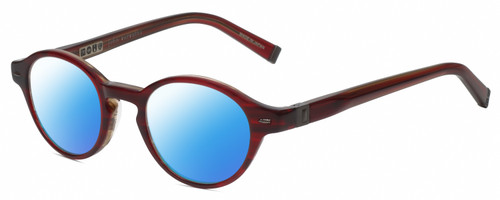 Profile View of John Varvatos V356 Designer Polarized Sunglasses with Custom Cut Blue Mirror Lenses in Crystal Red Marble Unisex Round Full Rim Acetate 43 mm