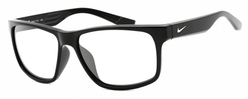 Profile View of NIKE Cruiser-EV0834-001 Designer Single Vision Prescription Rx Eyeglasses in Gloss Black Silver Unisex Rectangular Full Rim Acetate 59 mm