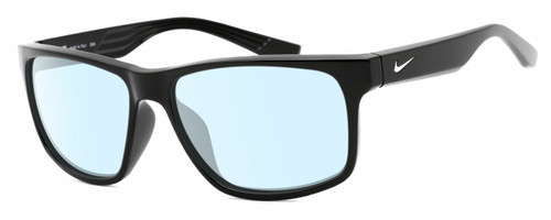 Profile View of NIKE Cruiser-EV0834-001 Designer Blue Light Blocking Eyeglasses in Gloss Black Silver Unisex Rectangular Full Rim Acetate 59 mm