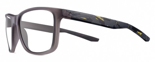 Profile View of NIKE Essent-Endvor-EV1117-010 Designer Blue Light Blocking Eyeglasses in Matte Gunsmoke Grey Black Yellow Unisex Panthos Full Rim Acetate 57 mm