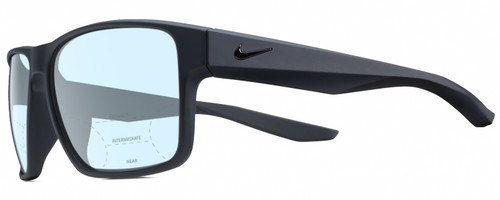 Profile View of NIKE Essent-Venture-002 Designer Progressive Lens Blue Light Blocking Eyeglasses in Matte Black Unisex Square Full Rim Acetate 59 mm