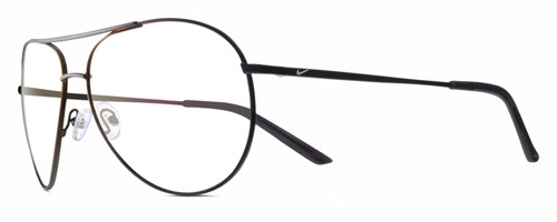 Profile View of NIKE Chance-M-016 Designer Single Vision Prescription Rx Eyeglasses in Shiny Black Grey Unisex Pilot Full Rim Metal 61 mm