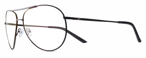 Profile View of NIKE Chance-M-016 Designer Blue Light Blocking Eyeglasses in Shiny Black Grey Unisex Pilot Full Rim Metal 61 mm