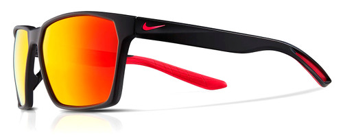 Profile View of NIKE Maverick-P-EV1097-010 Unisex Sunglasses in Black/Polarized Red Mirror 59 mm