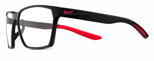 Profile View of NIKE Maverick-P-EV1097-010 Designer Single Vision Prescription Rx Eyeglasses in Matte Black Red Unisex Square Full Rim Acetate 59 mm