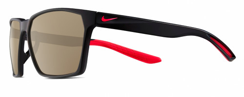 Profile View of NIKE Maverick-P-EV1097-010 Designer Polarized Sunglasses with Custom Cut Amber Brown Lenses in Matte Black Red Unisex Square Full Rim Acetate 59 mm