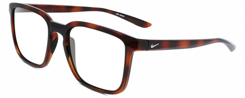 Profile View of NIKE Circuit-MI-220 Designer Blue Light Blocking Eyeglasses in Gloss Auburn Brown Tortoise Havana Unisex Square Full Rim Acetate 55 mm