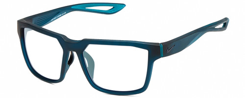 Profile View of NIKE Fleet-R-EV099-442 Designer Reading Eye Glasses with Custom Cut Powered Lenses in Matte Navy Blue Turquoise Mens Square Full Rim Acetate 55 mm