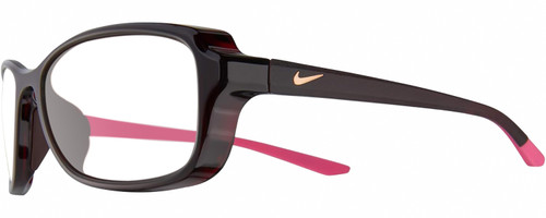 Profile View of NIKE Breeze-M-CT7890-233 Designer Reading Eye Glasses with Custom Cut Powered Lenses in Dark Burgundy Red Crystal Grey Hot Pink Ladies Oval Full Rim Acetate 57 mm