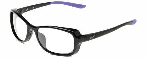 Profile View of NIKE Breeze-CT8031-010 Designer Single Vision Prescription Rx Eyeglasses in Gloss Black Matte Purple Ladies Oval Full Rim Acetate 57 mm